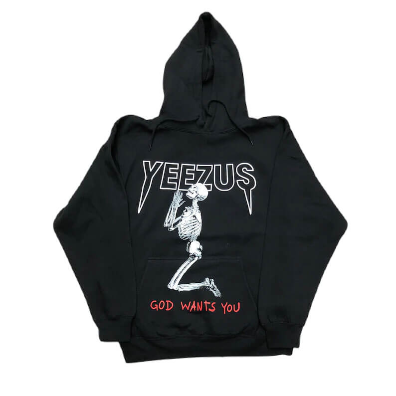 Yeezus-God-Wants-You-Hoodie Yeezus God Wants You Tour Praying Skeleton Skull Hoodie